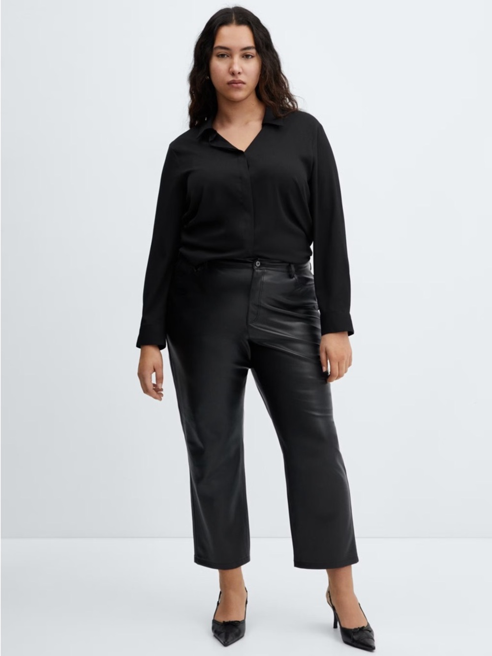 Mango Black Faux Leather Cropped Pants